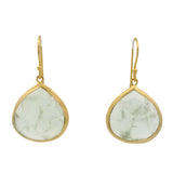 Boucles d'oreilles pendantes dorées prehnite en goutte