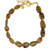 Bracelet oeil de tigre oval et petites perles dorées