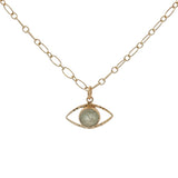 Collier doré oeil évidé avec prehnite 50 cm