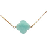 Collier doré grand trèfle en amazonite 40 cm