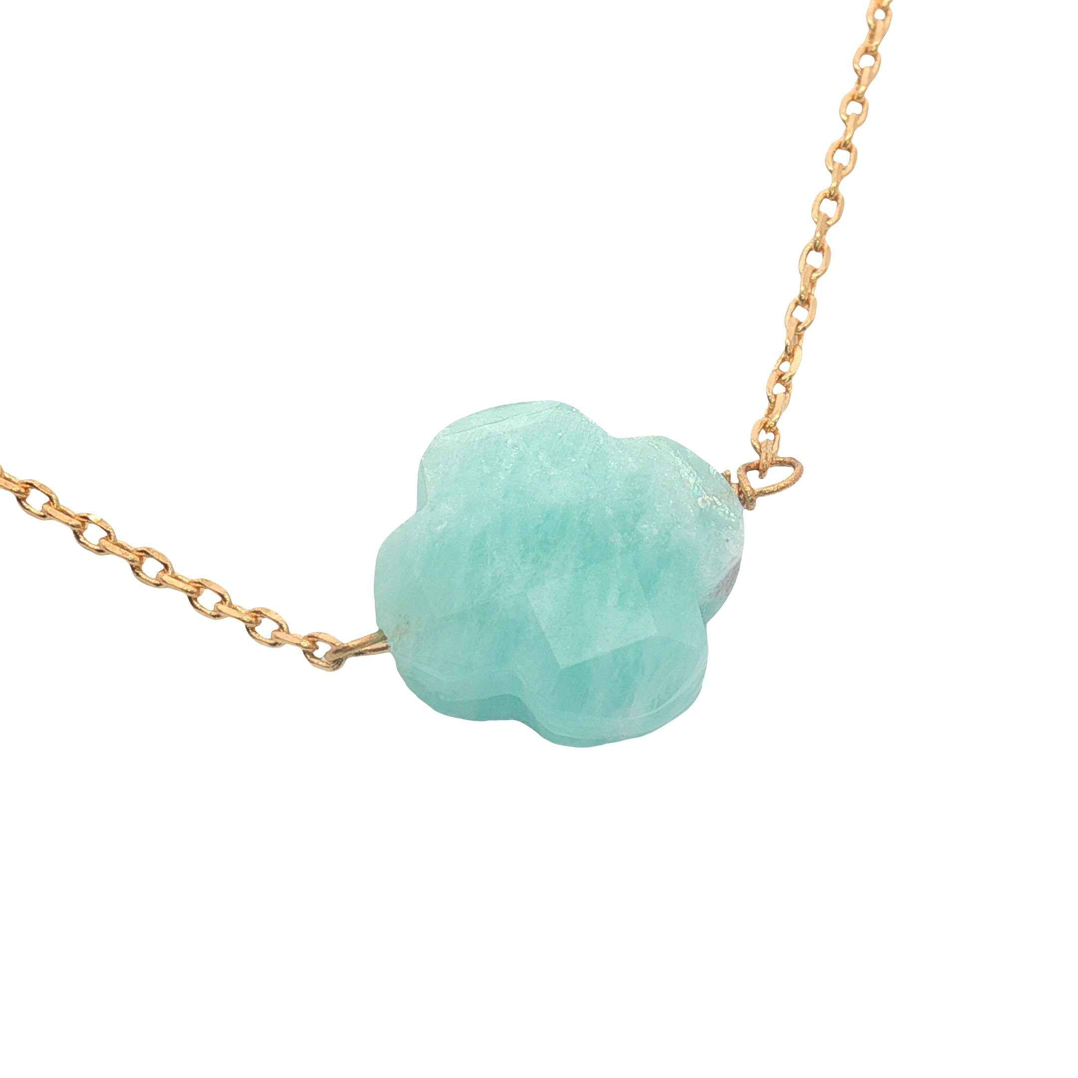 Collier doré grand trèfle en amazonite 40 cm