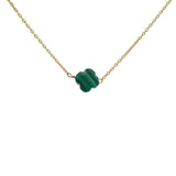 Collier doré petit trèfle en malachite facettée 40 cm