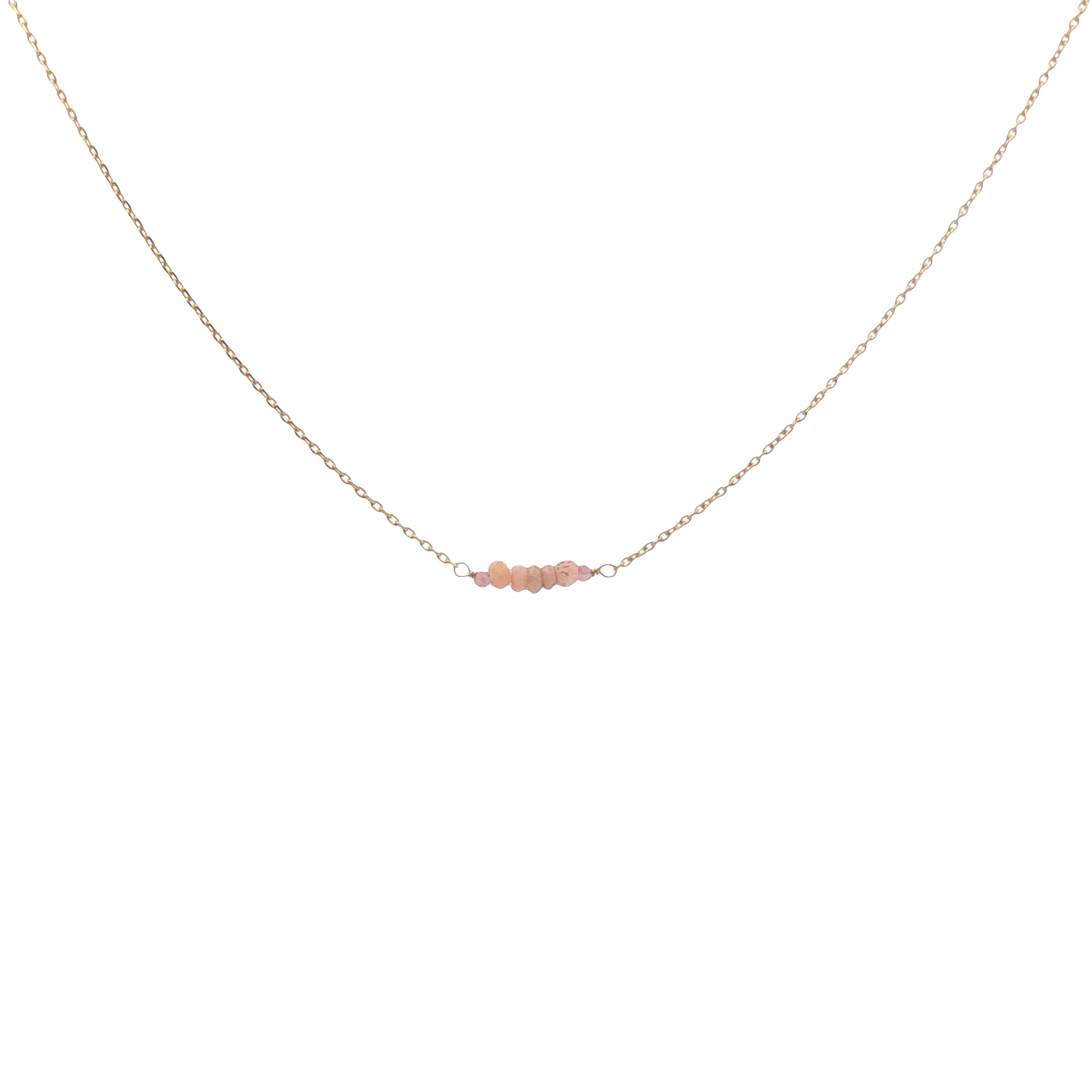 Collier doré opale rose et tourmaline rose 38 cm