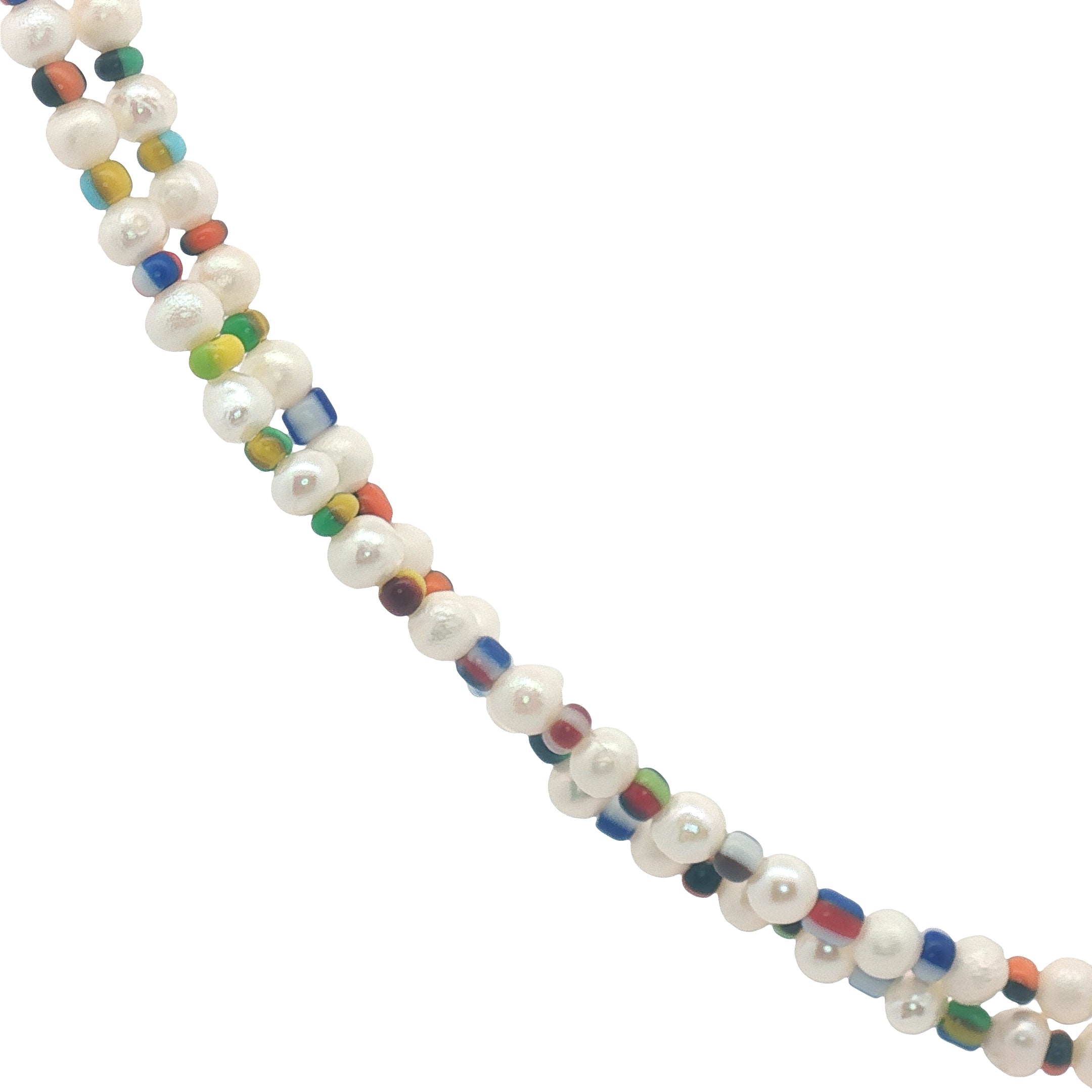 Collier doré en perles de culture et perles multicolores