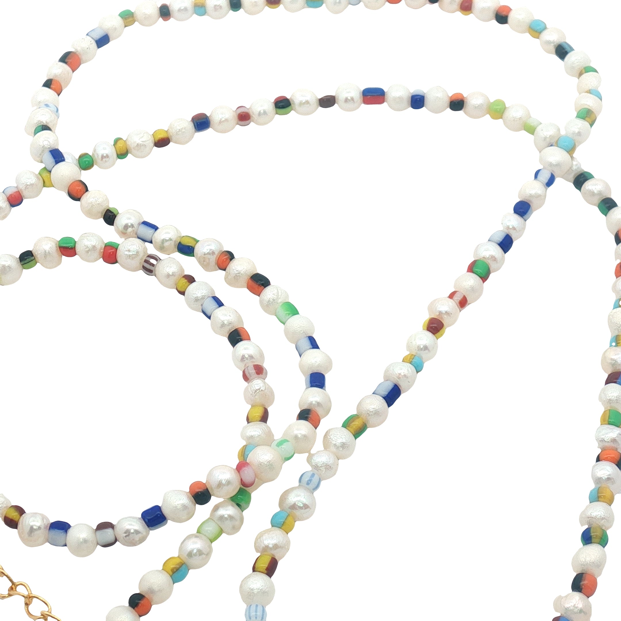 Collier doré en perles de culture et perles multicolores