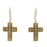 Gold earrings with square crosses and stones