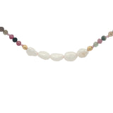 Collier doré en tourmaline, 5 perles de culture et perles dorées 42 cm