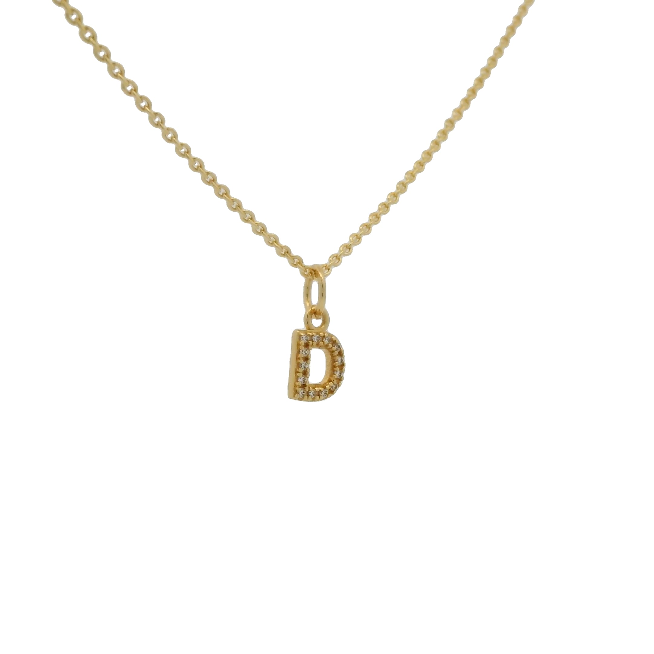 Collier doré petite lettre D et zircons blancs 42 cm