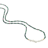 Collier doré en rubis zoisite, 5 perles de culture et perles dorées 42 cm