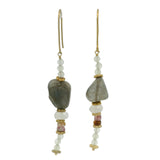 Boucles d'oreilles pendantes dorées Labradorite, Pierre de Lune, Tourmaline et Prehnite