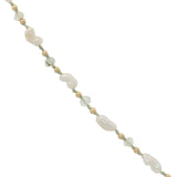 Collier doré médaille croix et zircons perles de culture, dorées et prehnite 60 cm