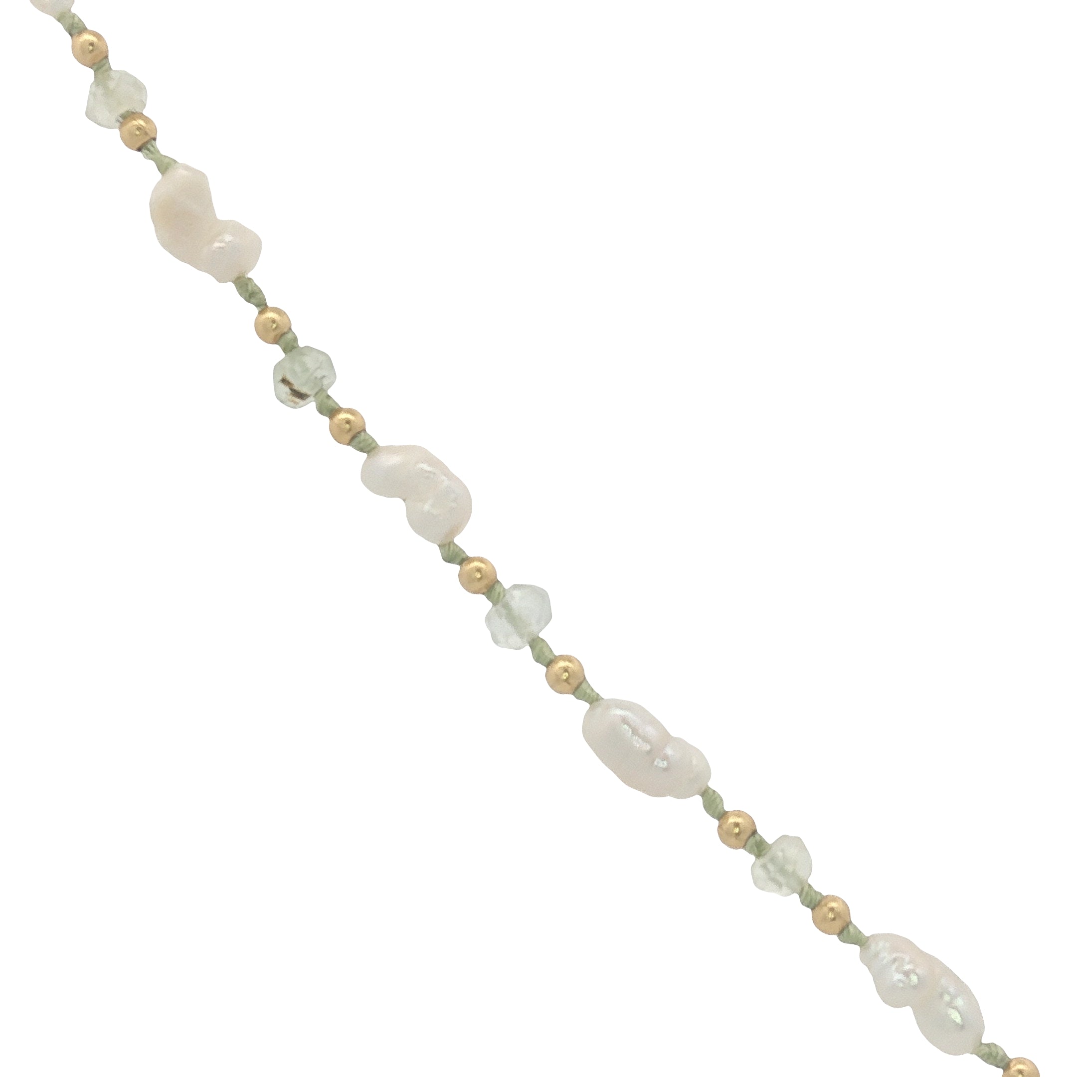 Collier doré médaille croix et zircons perles de culture, dorées et prehnite 60 cm