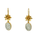 Boucles d'oreilles dorées fleur et prehnite