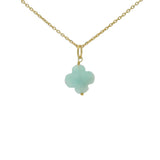 Collier doré grand trèfle amazonite 42 cm