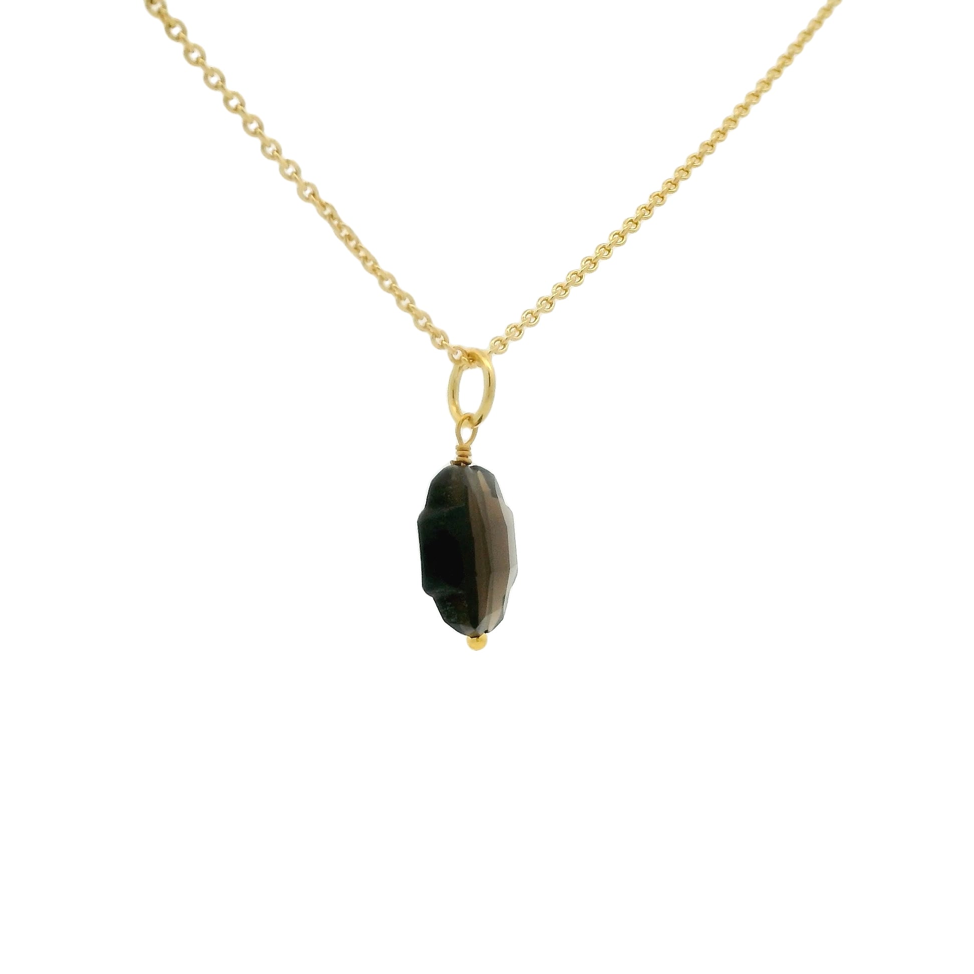 Collier doré grand trèfle en quartz fumé 42 cm