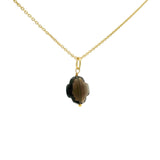 Collier doré grand trèfle en quartz fumé 42 cm