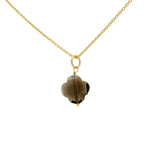 Collier doré grand trèfle en quartz fumé 42 cm