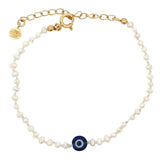 Gold bracelet with cultured pearls and eye