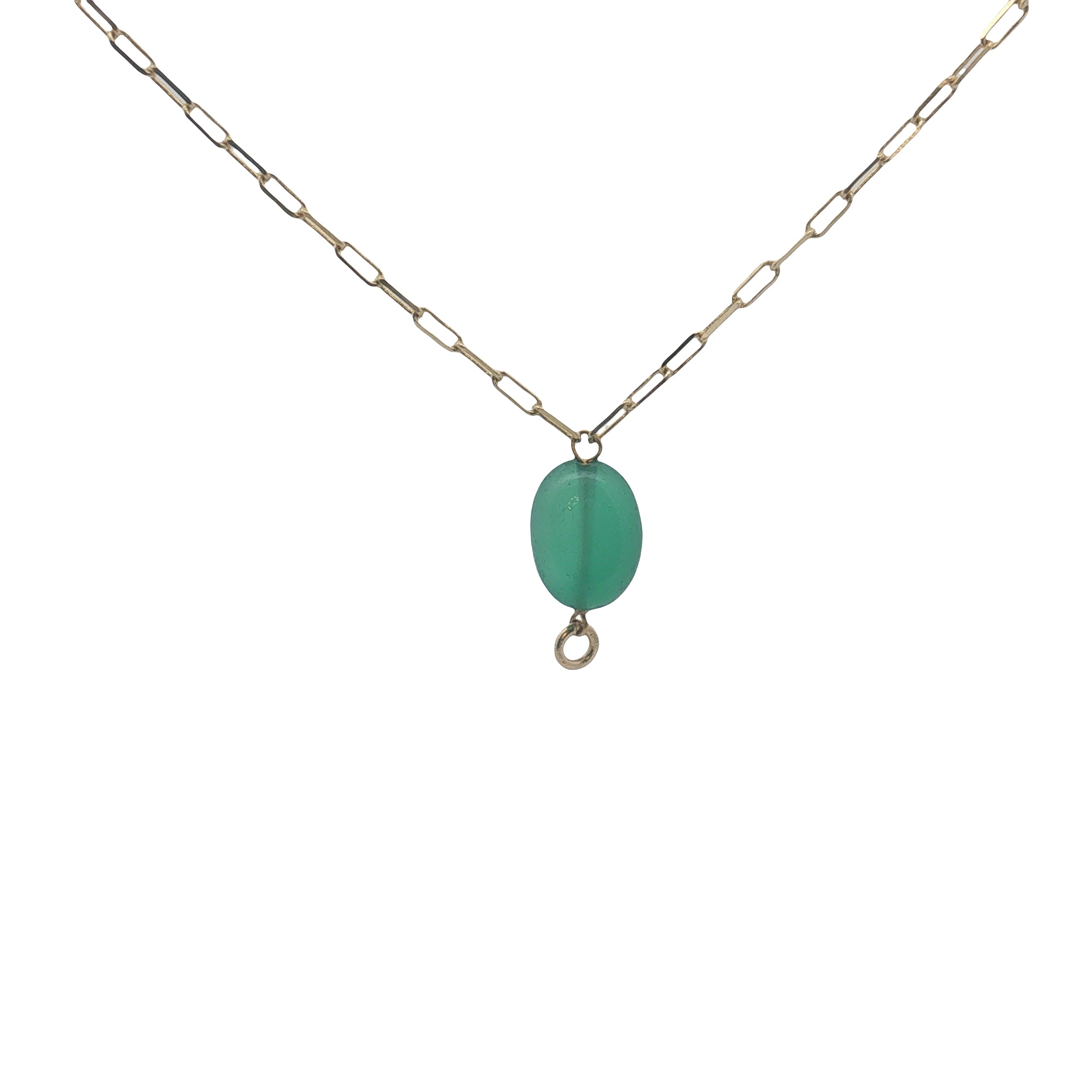 Collier doré onyx verte avec anneau pour charms 42 cm