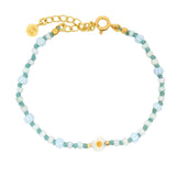 Gold bracelet with blue miyuki beads and flower