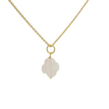 Collier doré grand trèfle quartz rose 42 cm