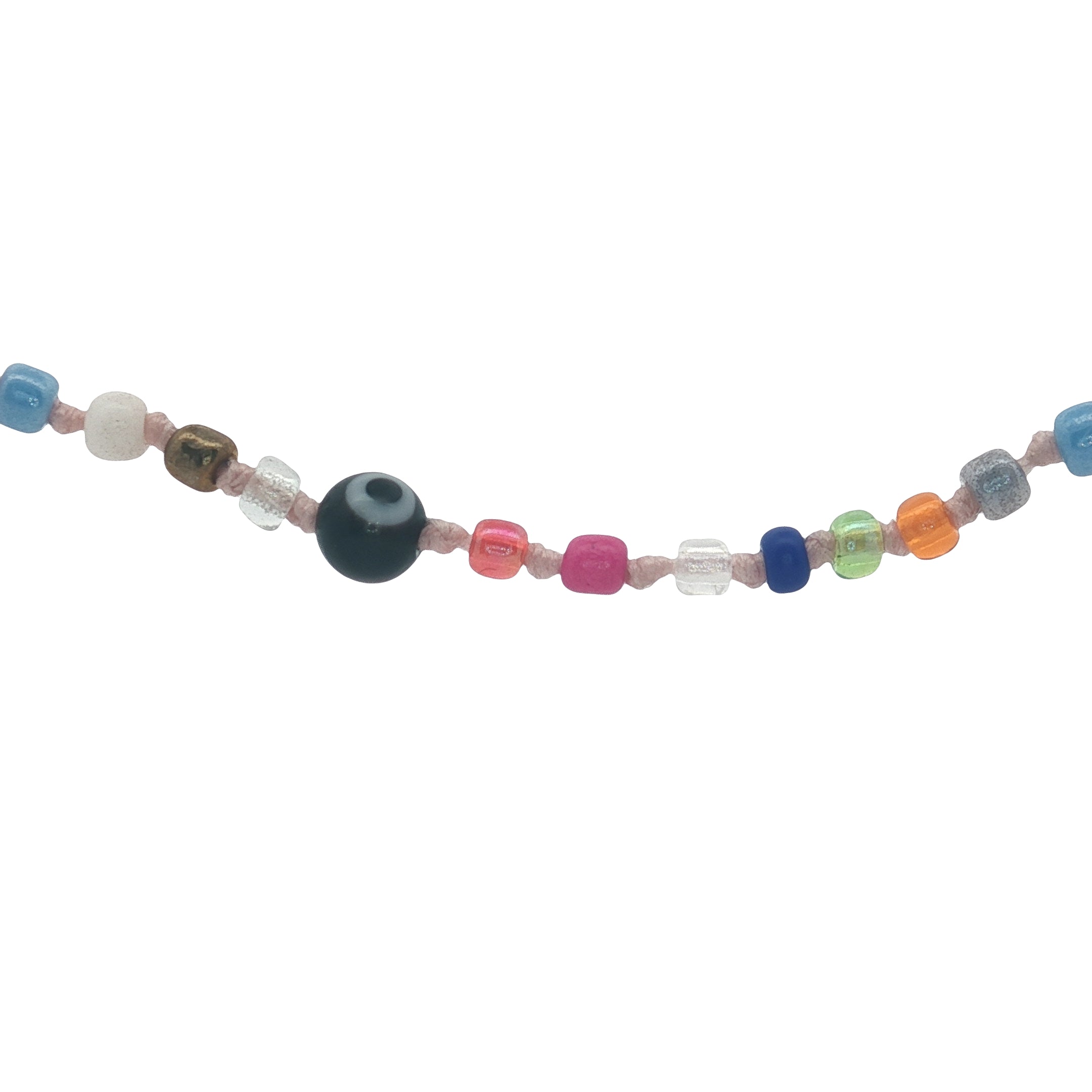 Collier doré mix de perles colorées et oeil 40 cm