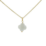Collier doré grand trèfle pierre de lune 42 cm