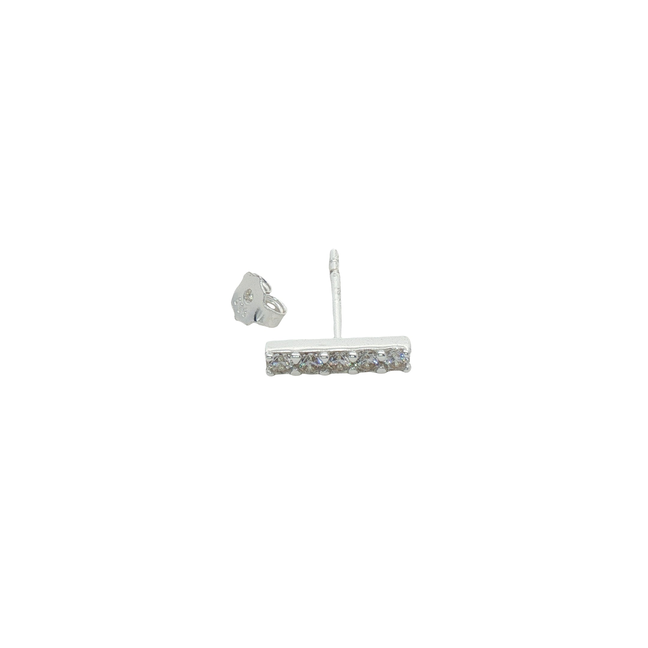 Boucle d'oreilles puce argent 925 barre fine zircons