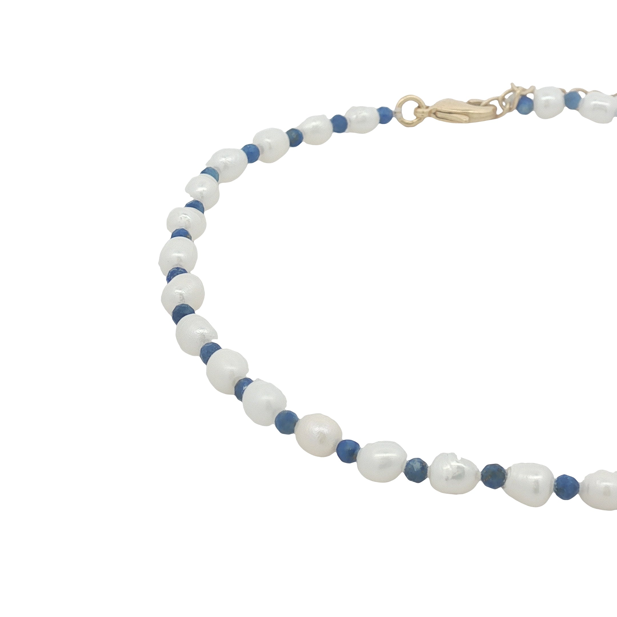 Chaine de cheville dorée en perles de culture et lapis lazulis