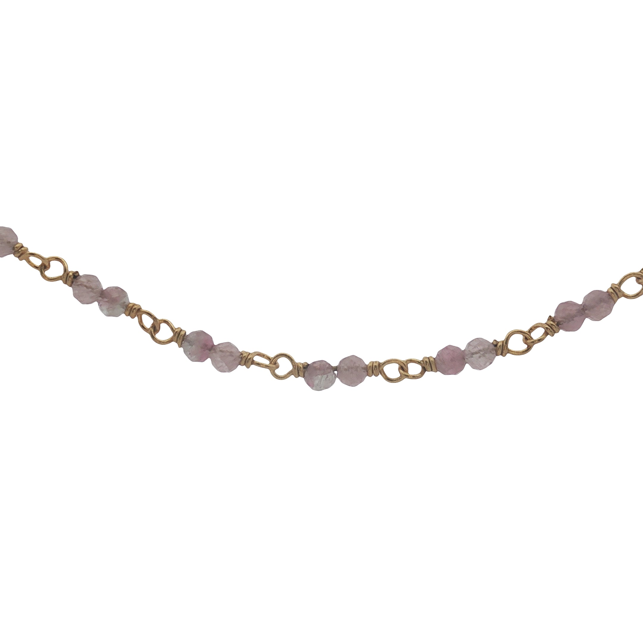 Collier doré avec duo tourmaline rose 42 cm