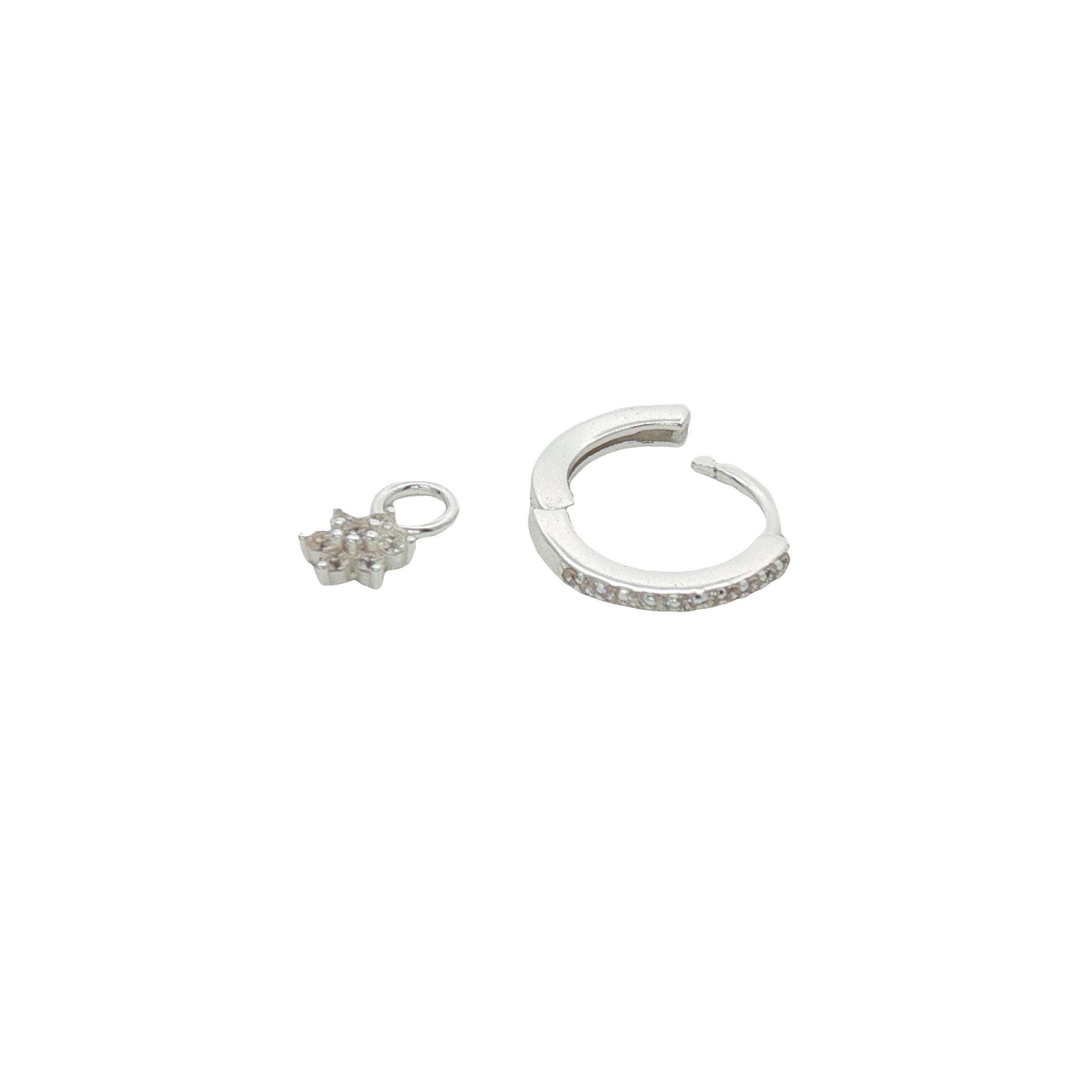Mini créole fermée argent 925 pampille fleur zircons
