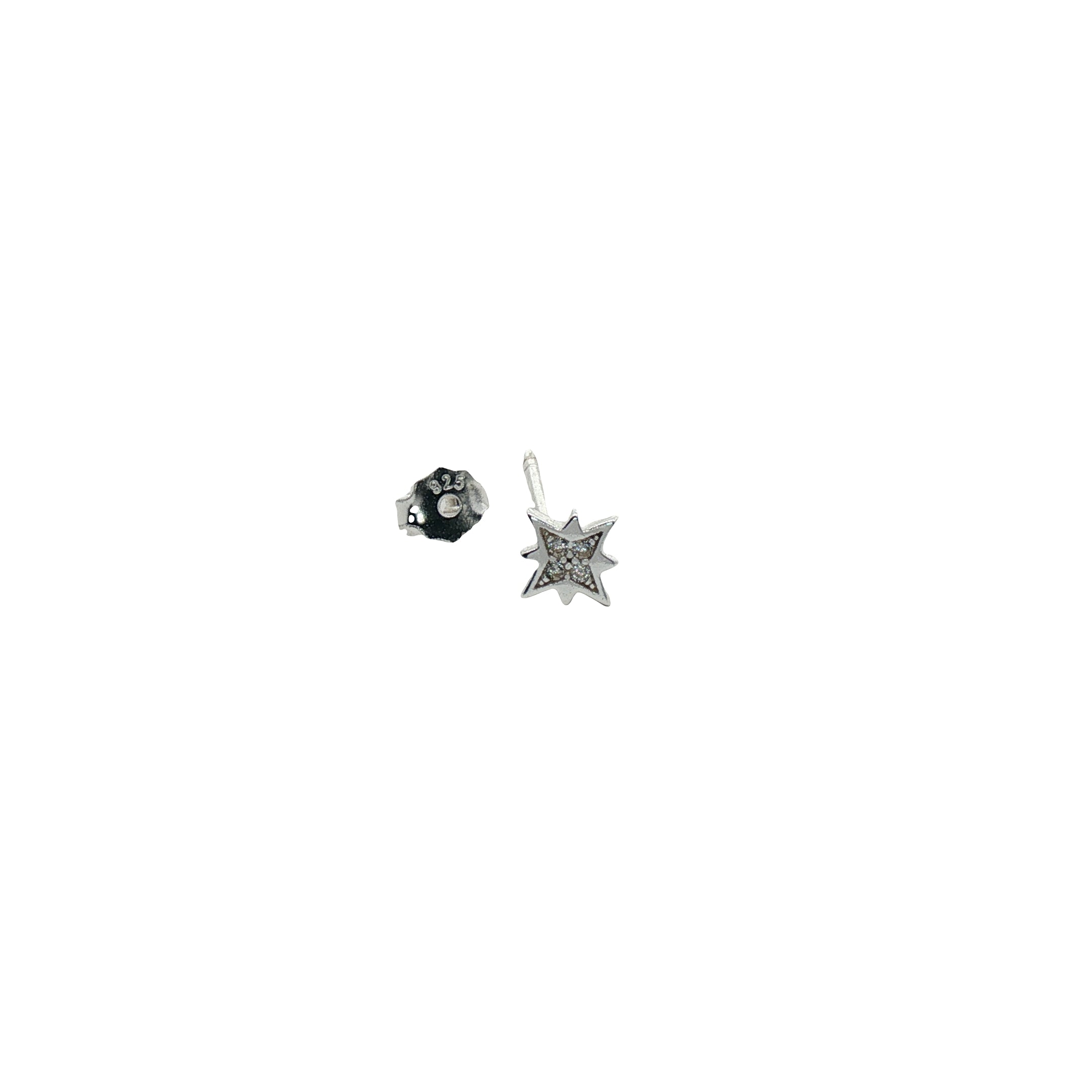 Boucle d'oreilles puce argent 925 étoile des vents avec zircons