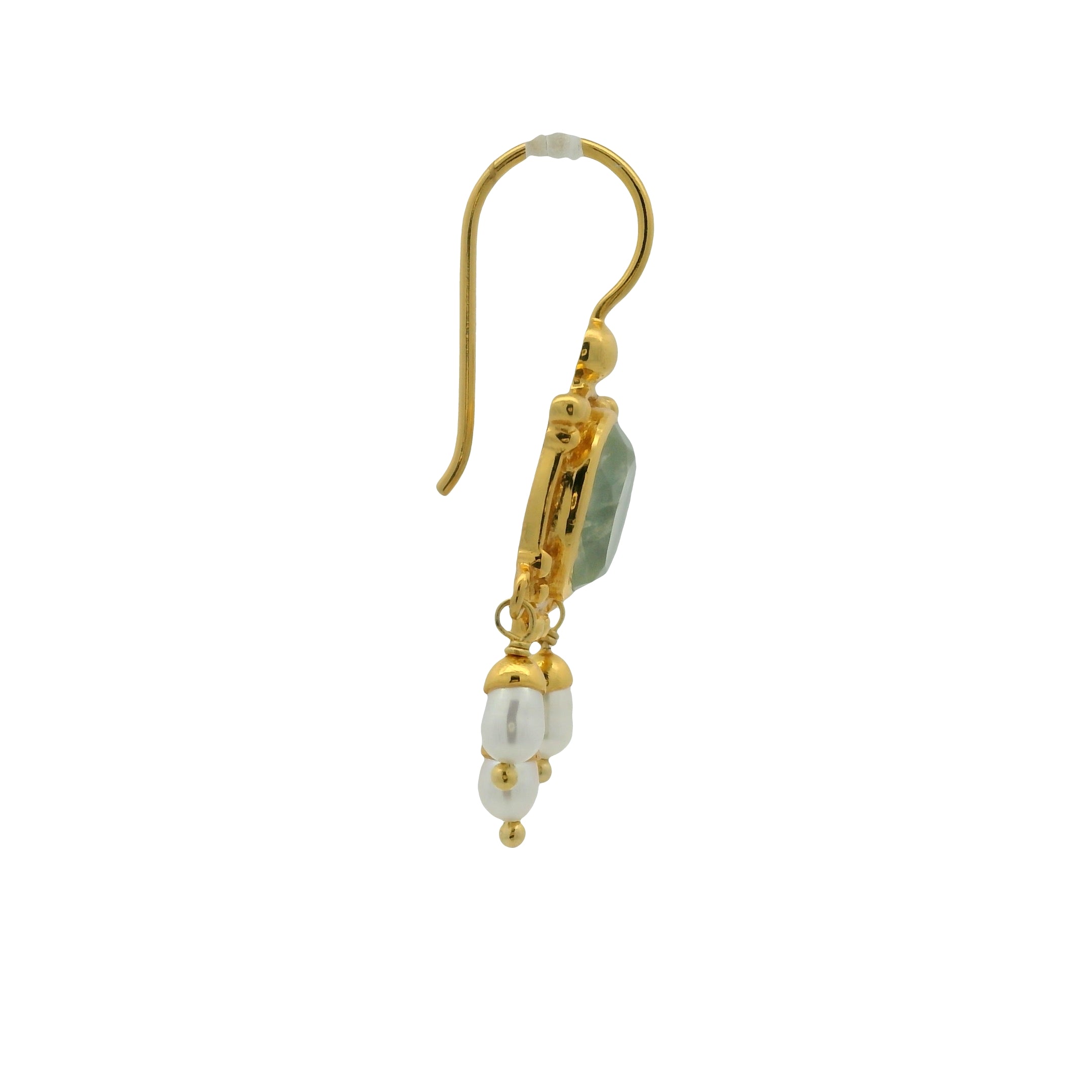 Boucles d'oreilles dorées tortue en prehnite et perles de culture