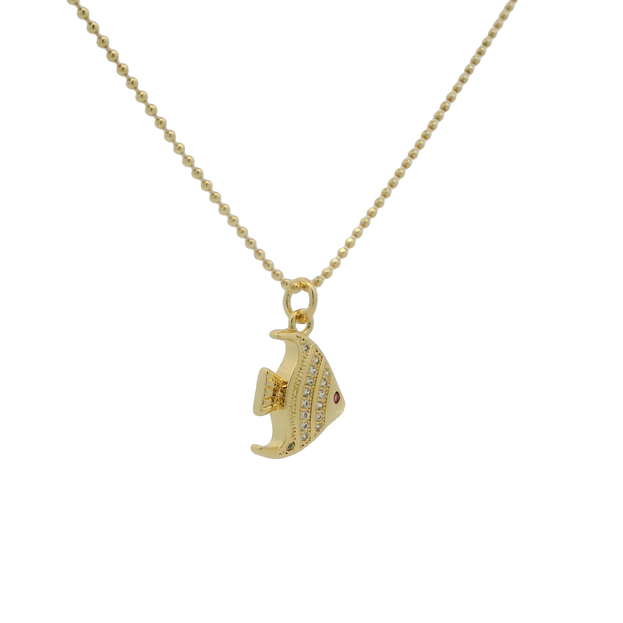 Collier chaine boules dorées et poisson 60cm