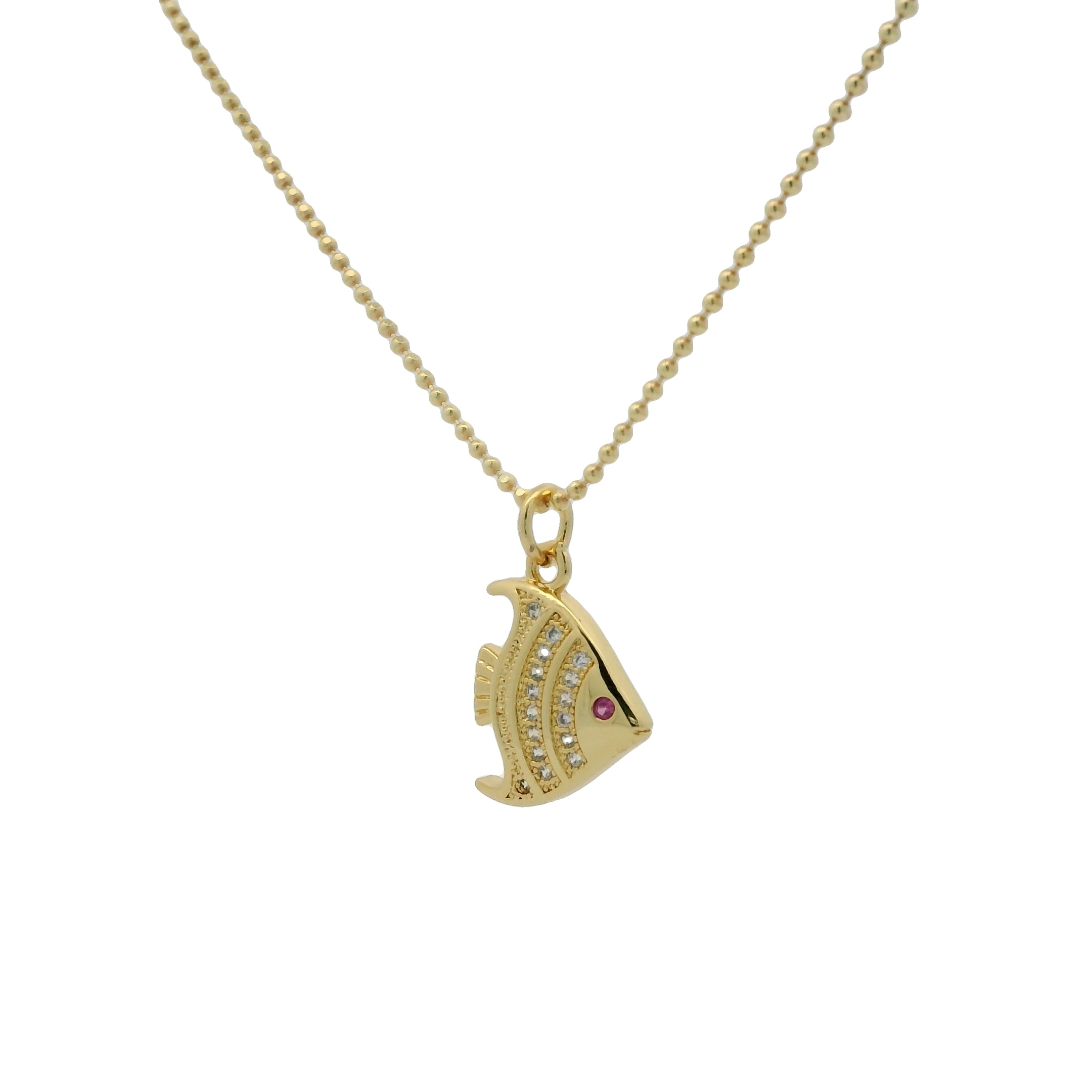 Collier chaine boules dorées et poisson 60cm
