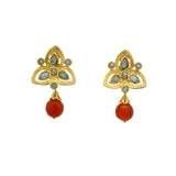 Boucles d'oreilles dorées fleur labradorite et onyx rouge