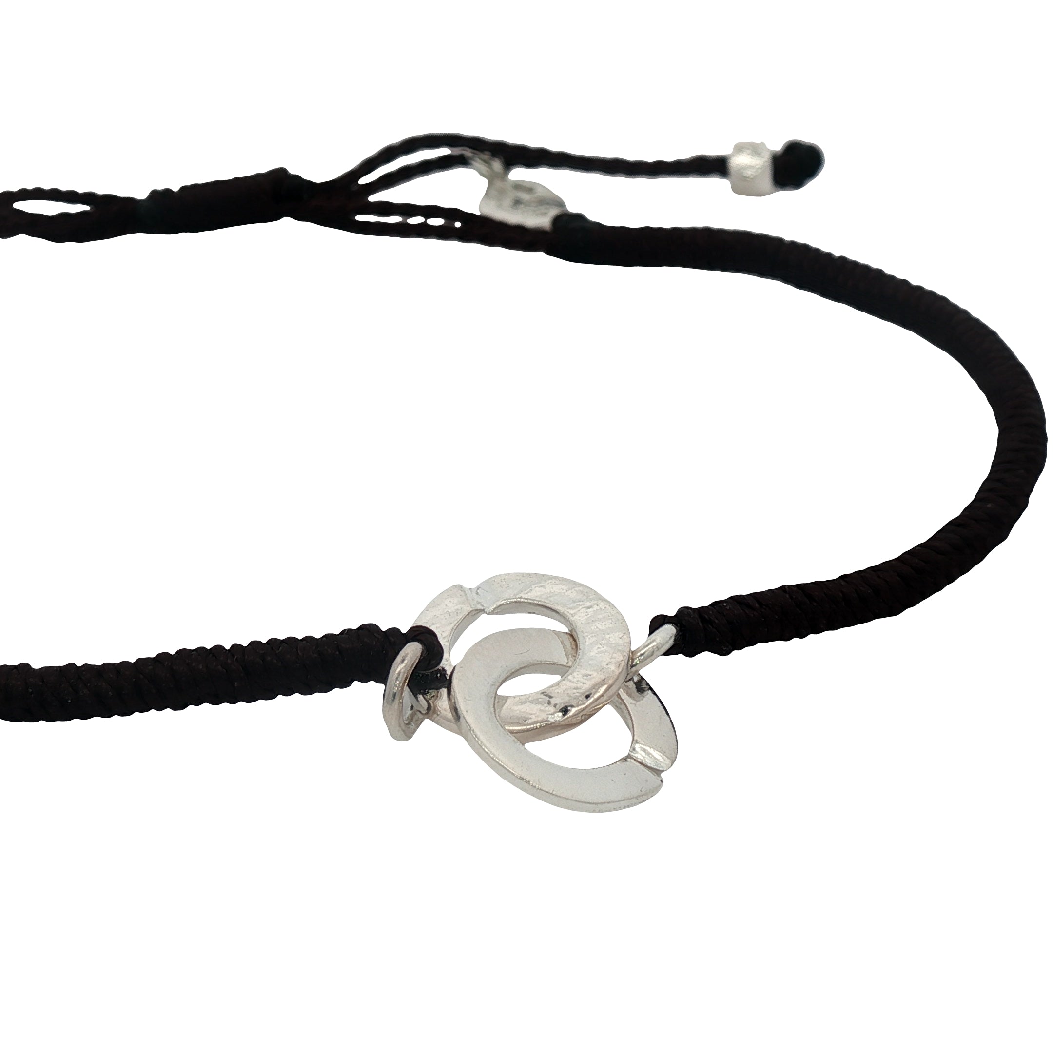 Bracelet cordon marron foncé menottes argent 925