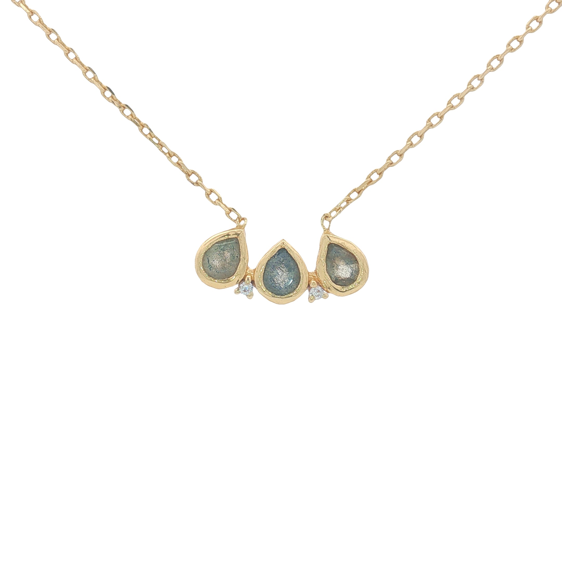 Collier doré 3 pierres gouttes et zircons 40 cm