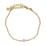 Bracelet doré quartz rose et tubes dorés