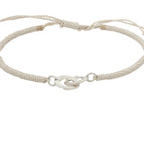 Bracelet cordon crème menottes argent 925
