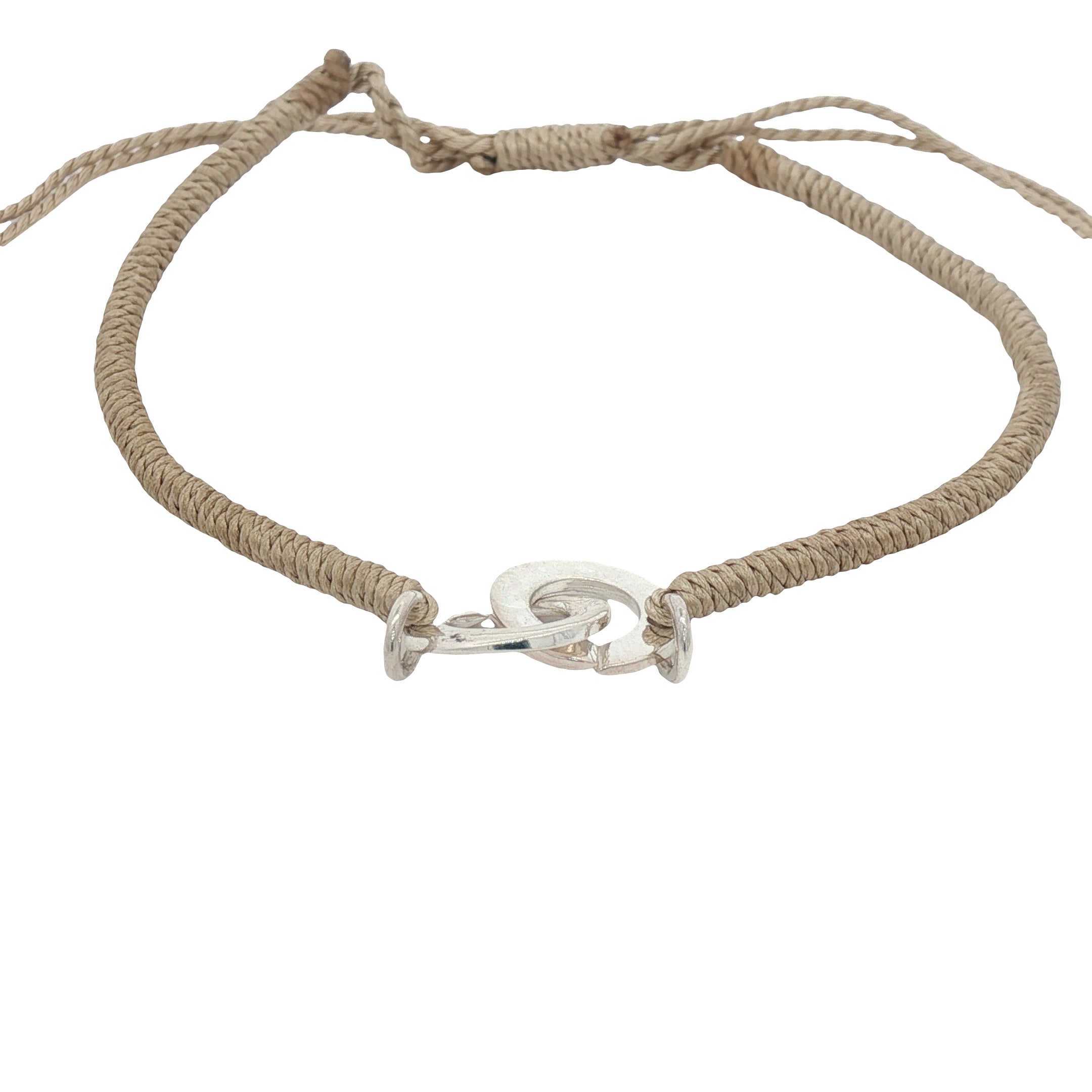 Bracelet cordon beige menottes argent 925