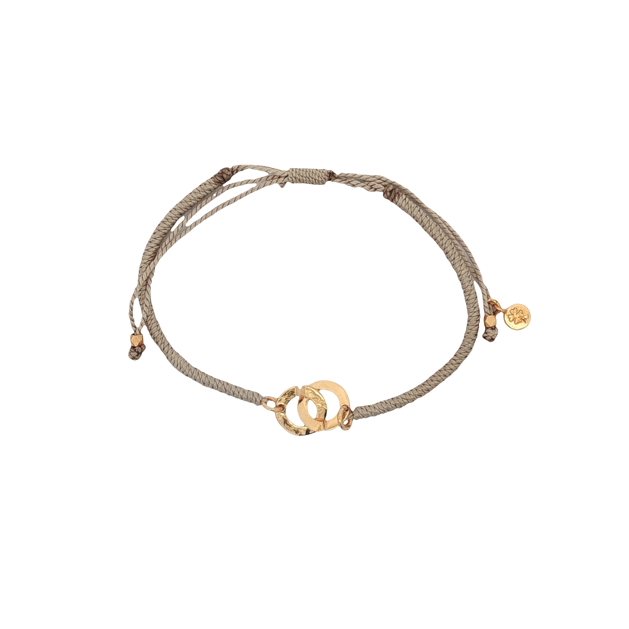 Bracelet cordon beige menottes dorées