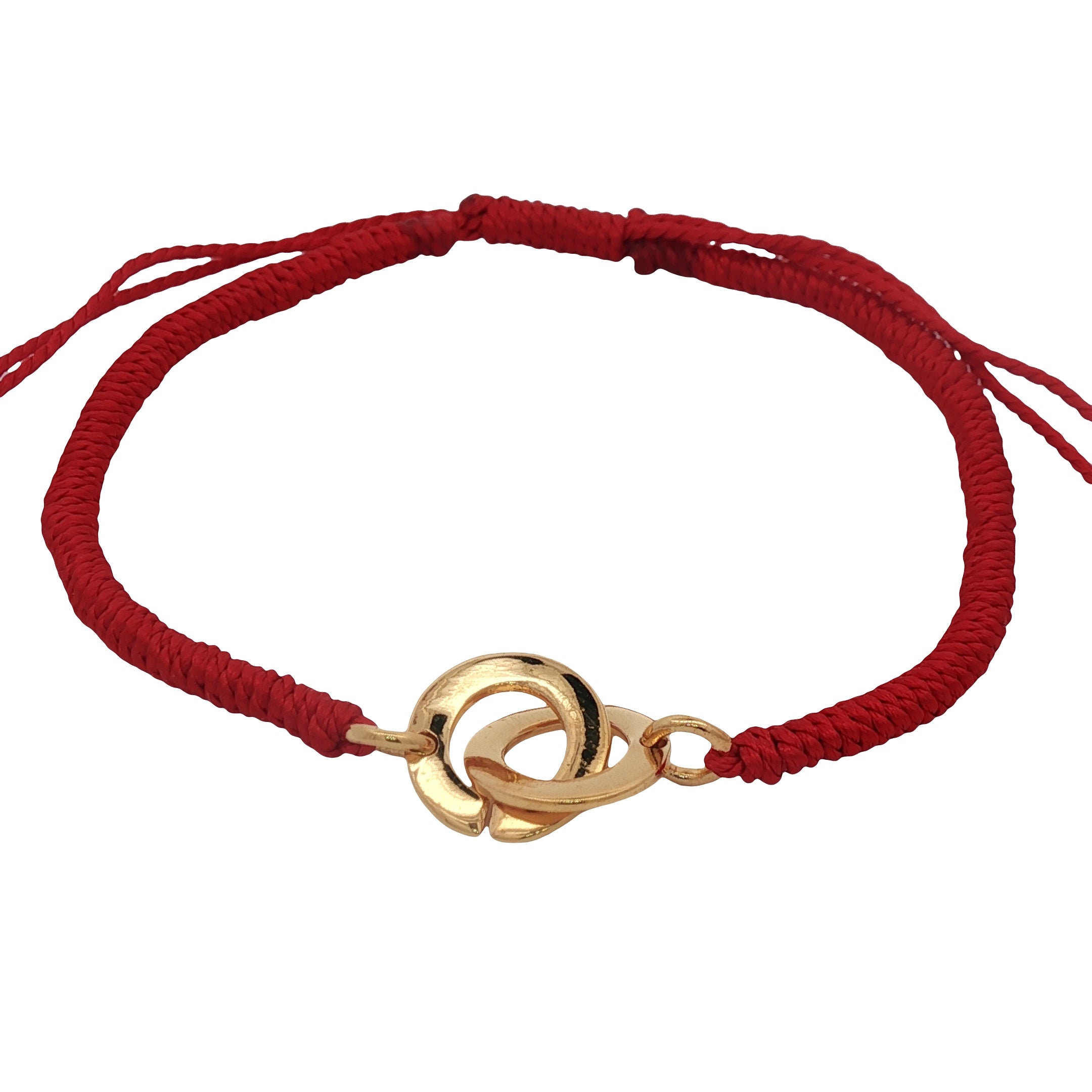 Bracelet cordon rouge menottes dorées