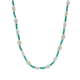 Collier doré perles de culture alternées avec de l'onyx verte 42 cm