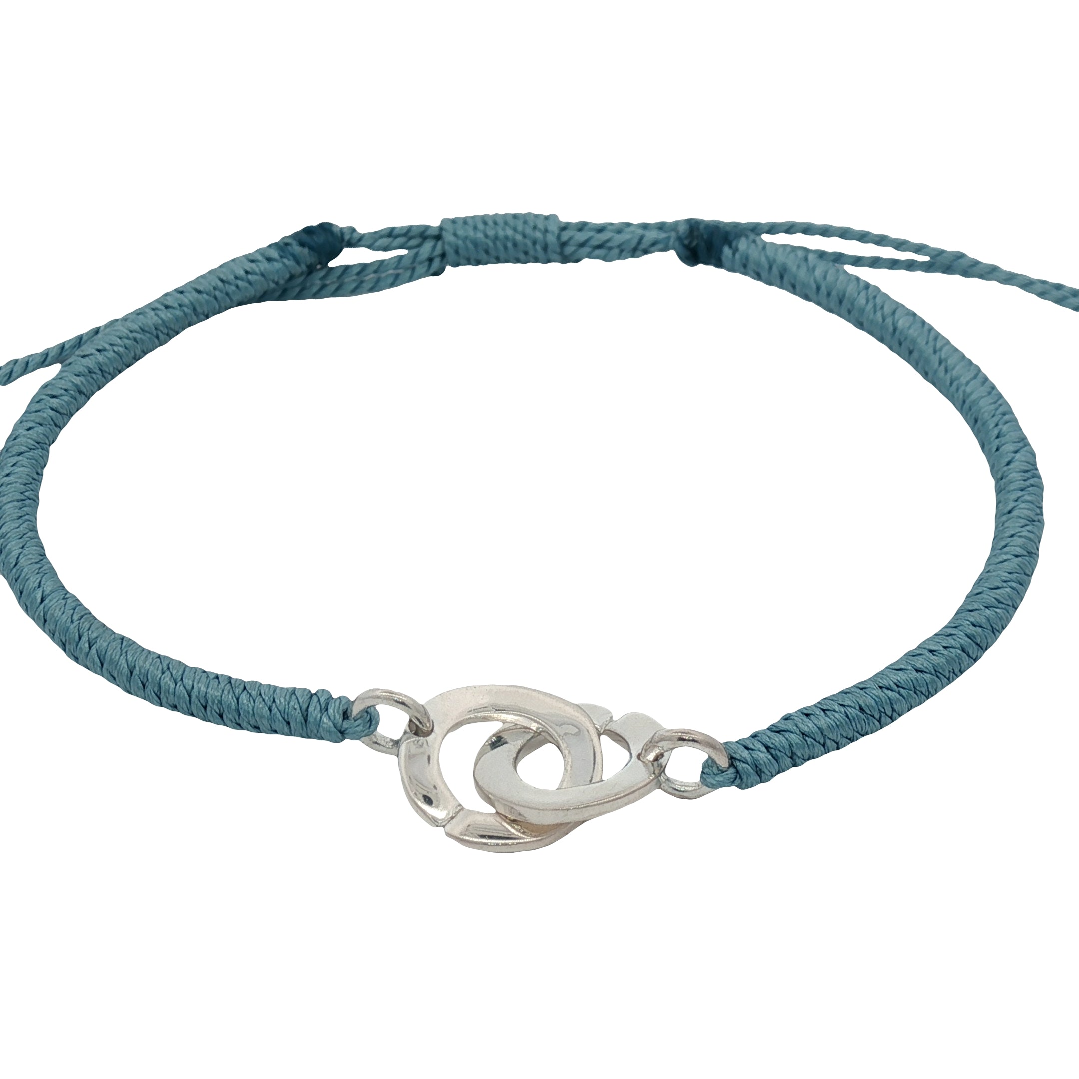 Bracelet cordon bleu jeans menottes argent 925