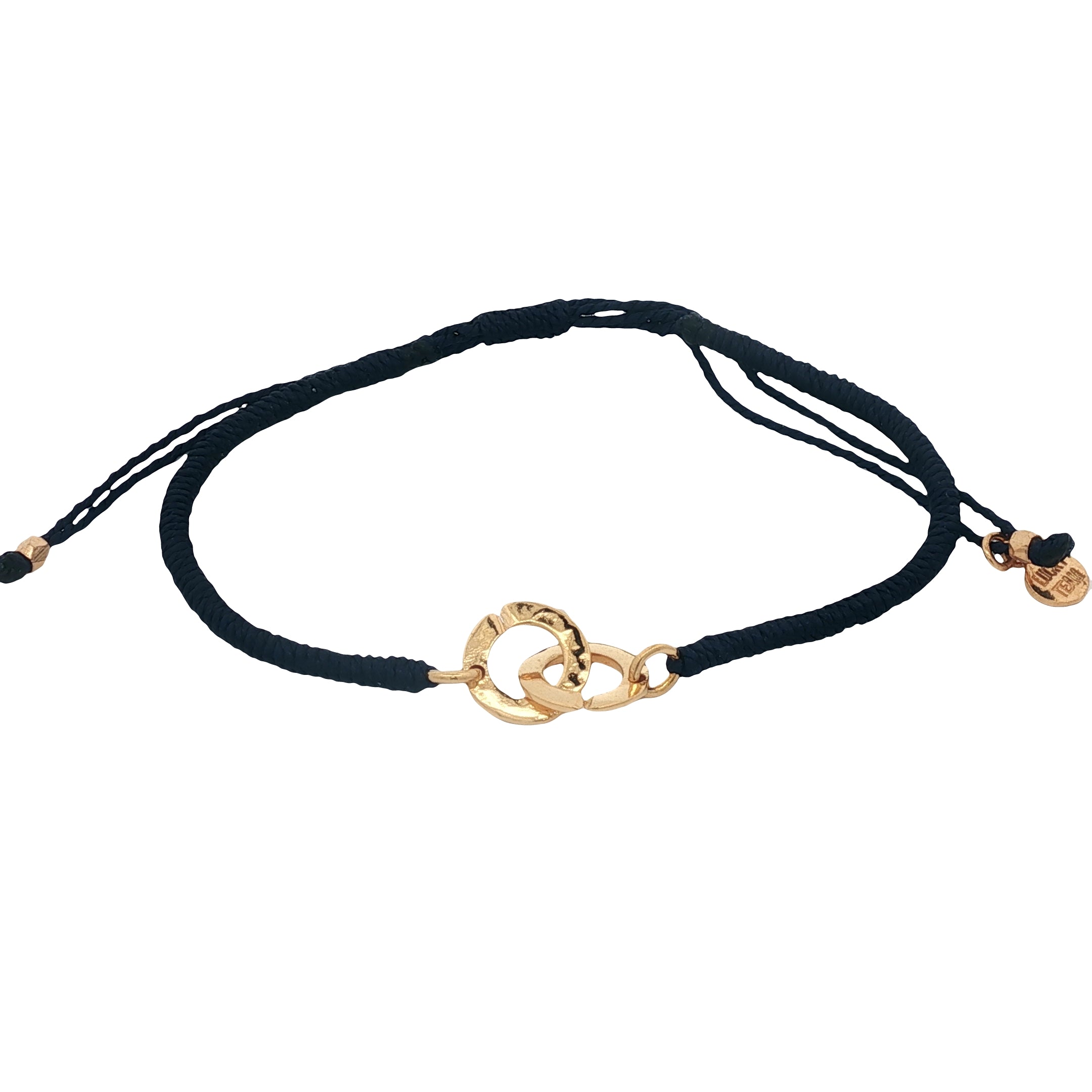 Bracelet cordon bleu marine menottes dorées