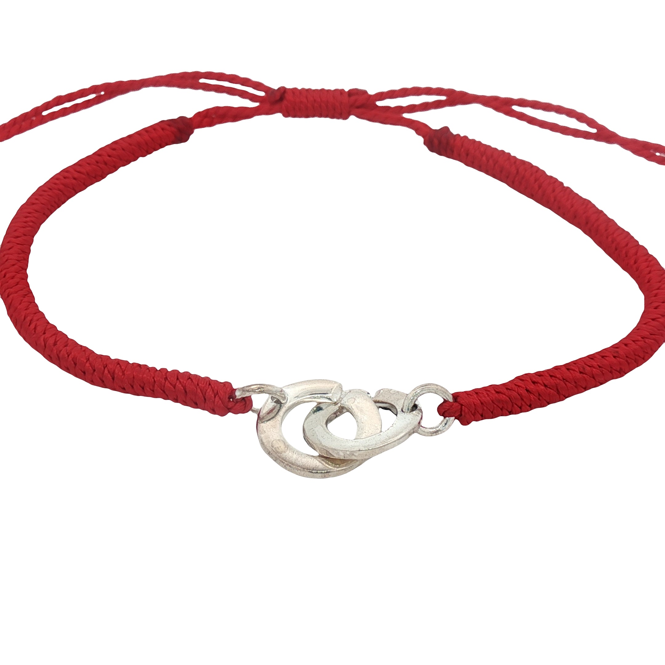Bracelet cordon rouge menottes argent 925