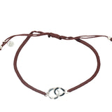 Bracelet cordon marron clair menottes argent 925