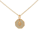 Collier doré médaille octogonale scarabée et zircons 42 cm