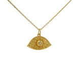 Collier doré oeil martelé prehnite 42 cm